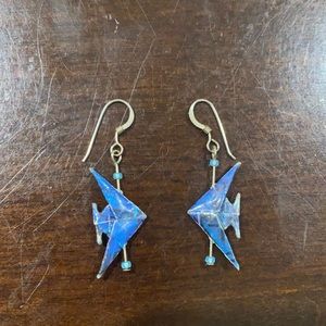🐟Dangle Blue Fish Earrings made of Shell 🐟